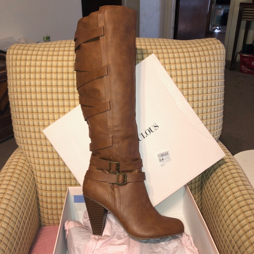 BNIB JustFab Cognac Helled Boots